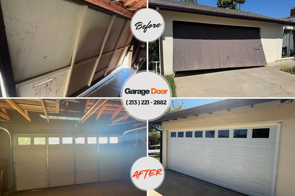Before and after: garage door repair Lynwood, CA